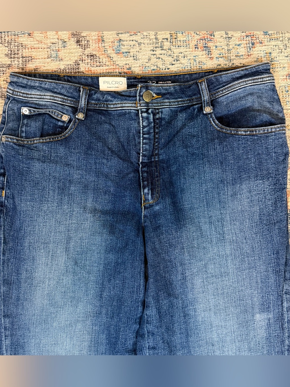 Pilcro Anthropologie Jeans 32 Medium Wash Seamed Flare Bell Bottom Stretch - Picture 3 of 15